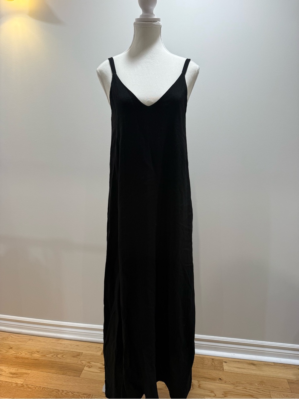 H&M Black V-Neck Slip Maxi Dress with Thin Straps